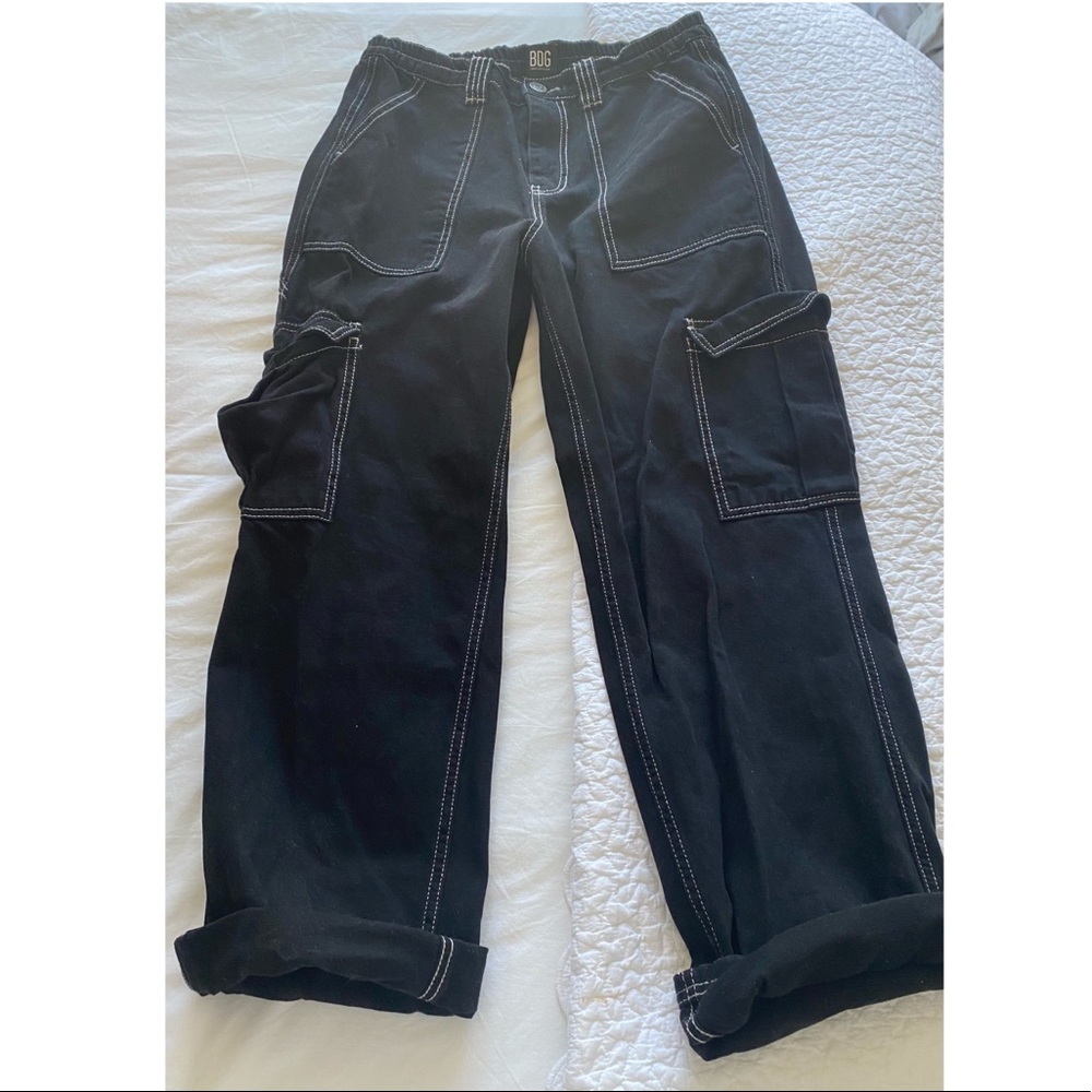 URBAN OUTFITTERS skate jean cargo pants black with white stitching
